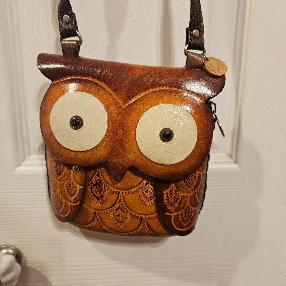 Leather Owl Mini Crossbody Bag